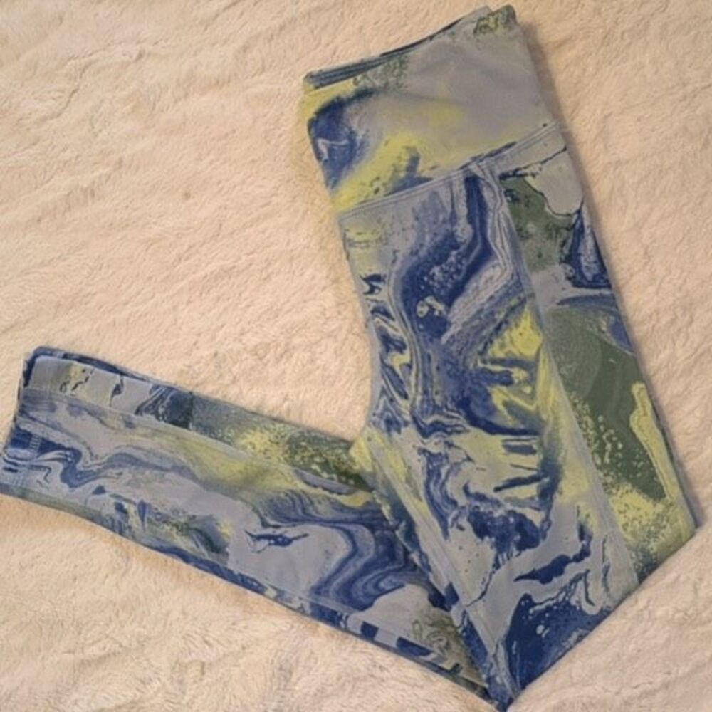 Tek Gear Girls Marble Print Leggings Blue Yellow Size L (10/12)